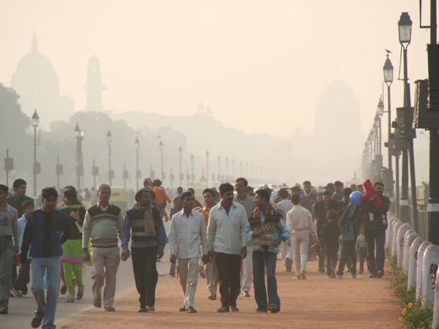 Dehli, India - Looking back from the India Gate, you can make out the silhouettes of the government buildings. This picture also shows you the high level of air pollution in India, especially in the major cities.  Date: 06/18/2006 Owner: Sukh Chugh 