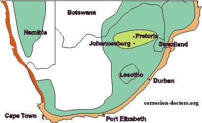 Corrosion in South Africa as estimated from atmospheric corrosivity monitoring