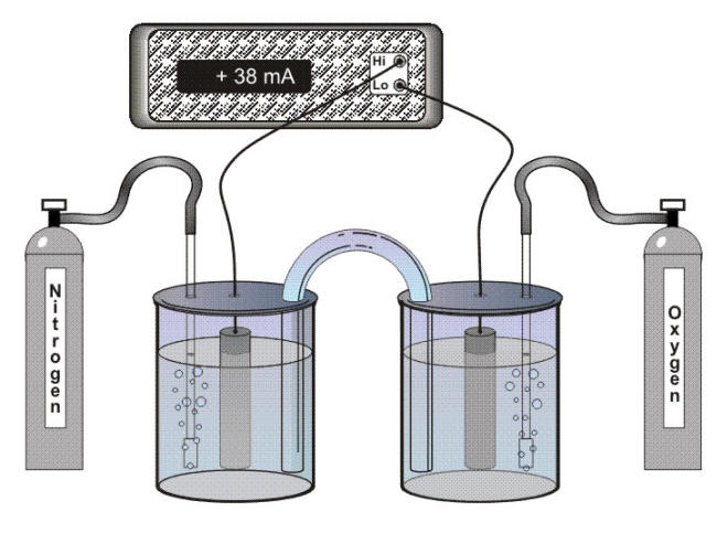 Experiment to demonstrate generation of a corrosion current by an oxygen concentration cell