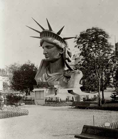 Head of the Statue of Liberty on display at the Paris Exposition of 1878