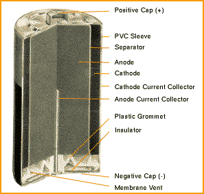 Alkaline cell assembly showing the components of a cell