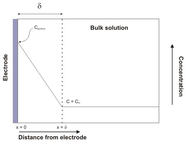 Chemical gradient of product in the vicinity of a blocking electrode